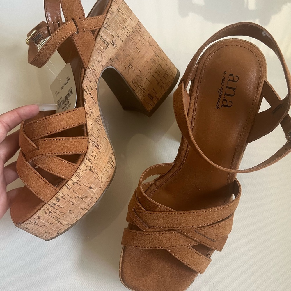 Brand new never worn ANA chunky cork strappy sandal heel